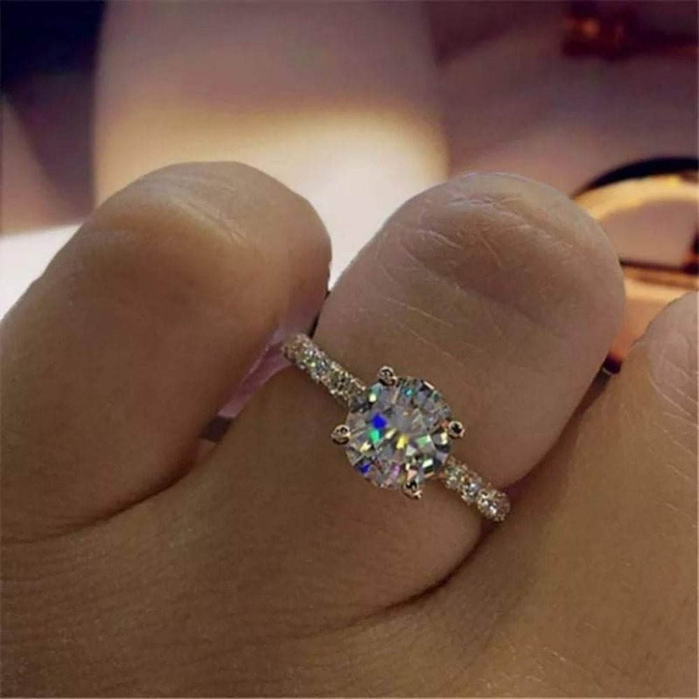 NEW 925 Silver Round Diamond Engagement Ring - Picture 6 of 6